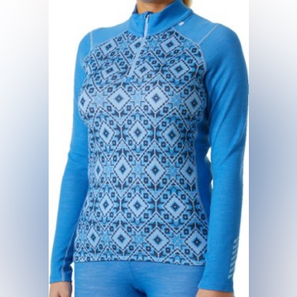 NWT Helly Hansen Lifa Merino 1/2 Zip ultra blue star pixel Base Top holiday L - Picture 8 of 8
